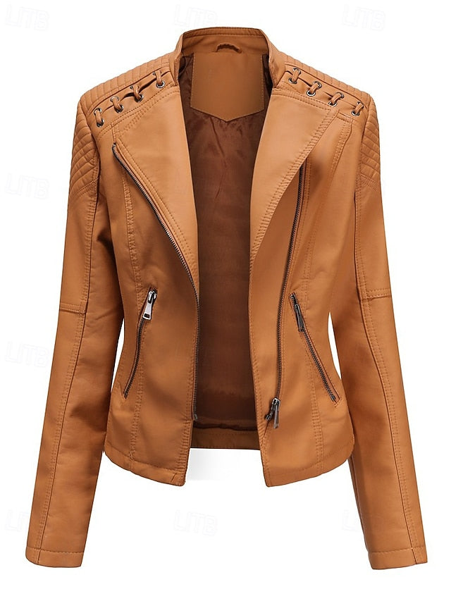 Women's Pocket Jacket Zipper Faux Leather Comfortable FashionChic