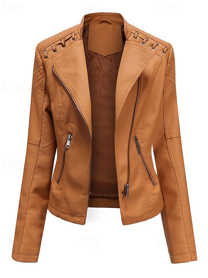 Women's Pocket Jacket Zipper Faux Leather Comfortable FashionChic