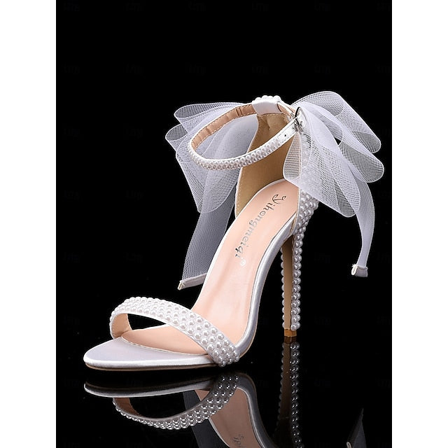 Heels Wedding and Bow with Women's Pearl White Embellished FashionChic