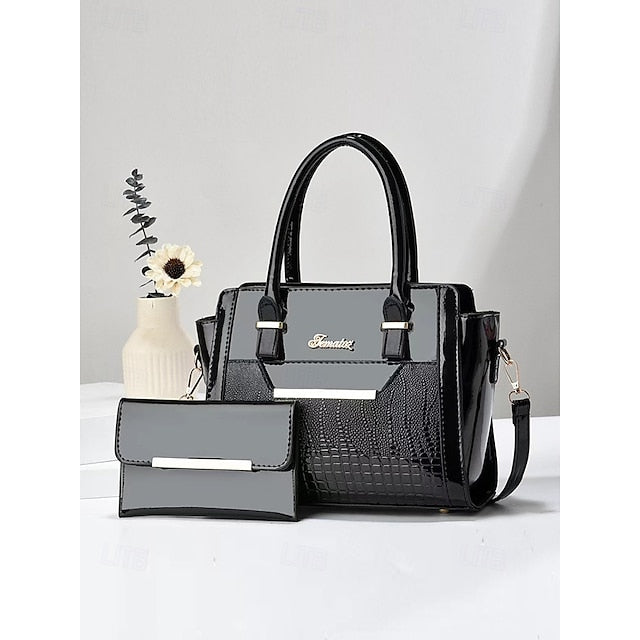Faux Set Handbag Glossy Women's – Patent Leather FashionChic