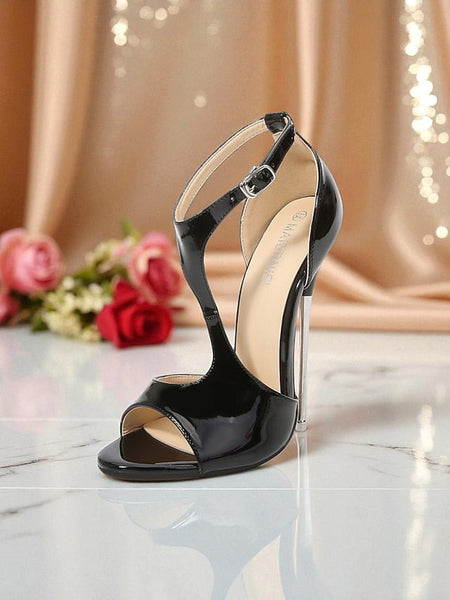 Women's Strappy Red Open Stiletto Heels Leather - Patent FashionChic