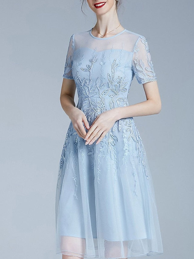 the Knee Bride Mother Dress of Crew A-Line Neck Elegant FashionChic