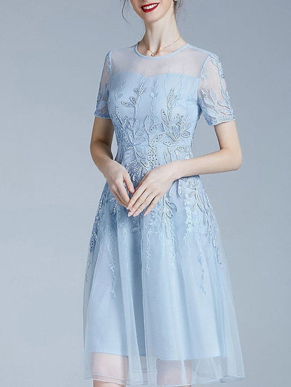 the Knee Bride Mother Dress of Crew A-Line Neck Elegant FashionChic