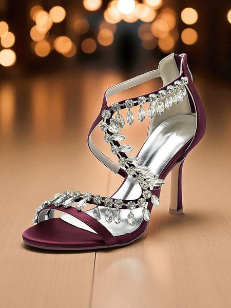 with High Sandals White Women's Heel Rhinestone Strappy FashionChic