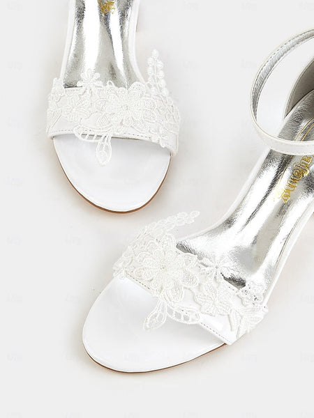 Strap Bridal - Ankle Open-Toe White Heels Lace Women with for FashionChic
