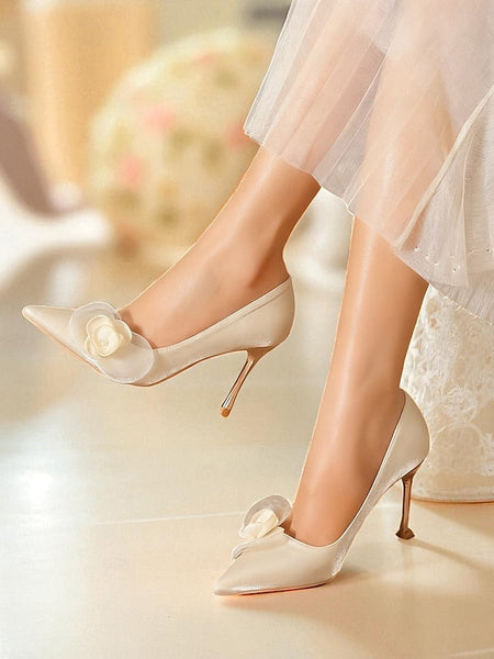Heels - Pointed Wedding Women's Satin Floral Ivory Elegant FashionChic