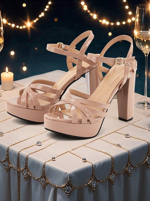 Sandals Women Heel Strappy – Platform Nude High for FashionChic