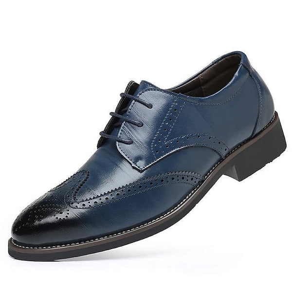 Shoes Classic Oxford Faux Brogue with Men's Blue Leather FashionChic