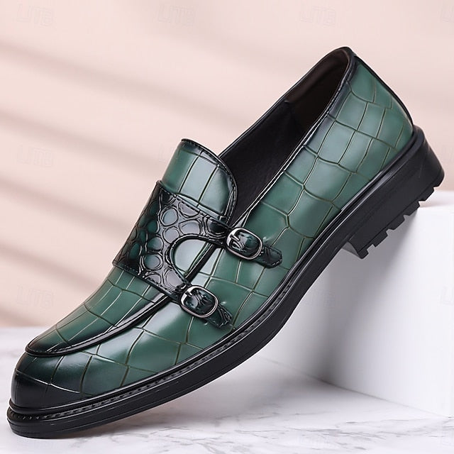 Loafers – Leather Crocodile Faux Pattern with Brown Men's FashionChic