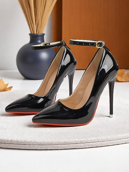 with Women's Heels Black Patent Stiletto Ankle Leather FashionChic