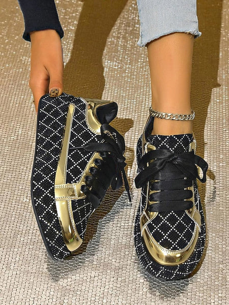 Silver Quilted Women's - Rhinestone Sneakers and Black FashionChic