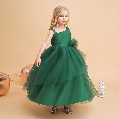 Kids Sleeveless Color Formal Girls' Dress Party Solid FashionChic