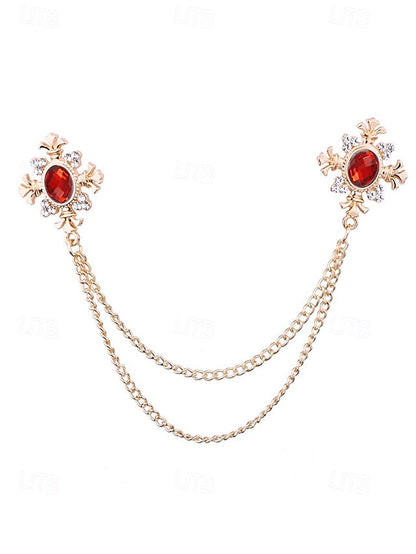 Elegant Double Blue Vintage – Chain Gem Collar Brooch FashionChic