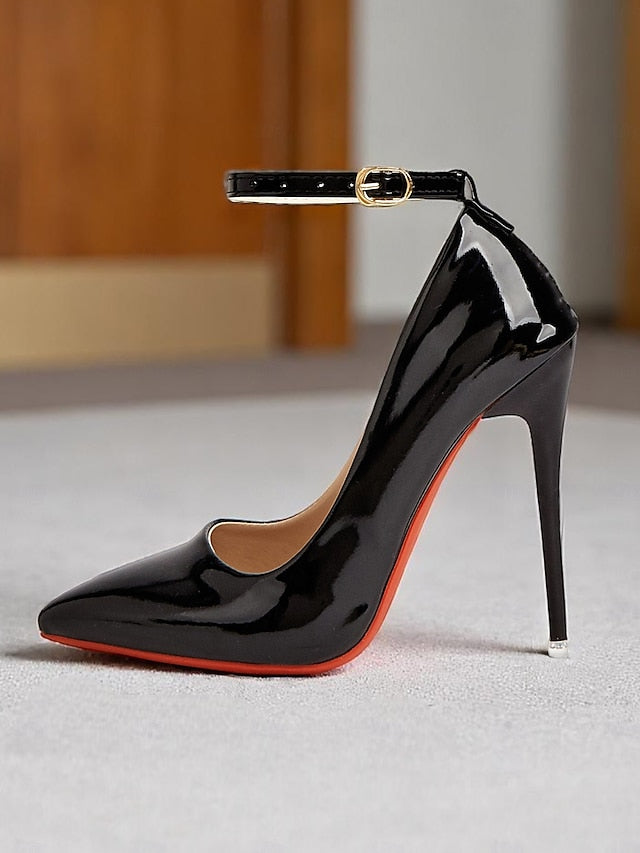 with Women's Heels Black Patent Stiletto Ankle Leather FashionChic
