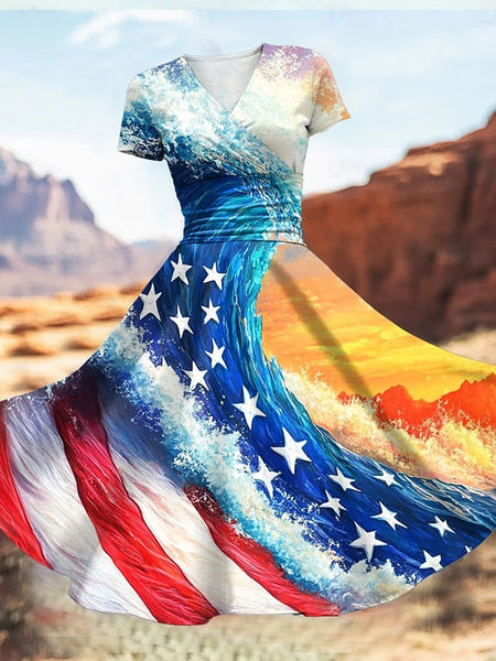 Women's Patriotic  Midi Dress Dress Fit And Flare Dress FashionChic