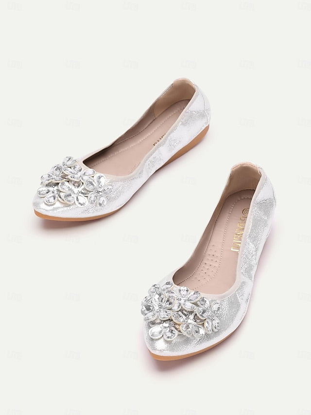 Rhinestone Flats Women's Foldable with Silver FashionChic