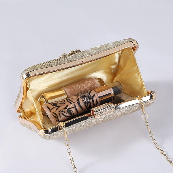 Women's Strap Elegant Gold Bag Chain Clutch with Rhinestone FashionChic