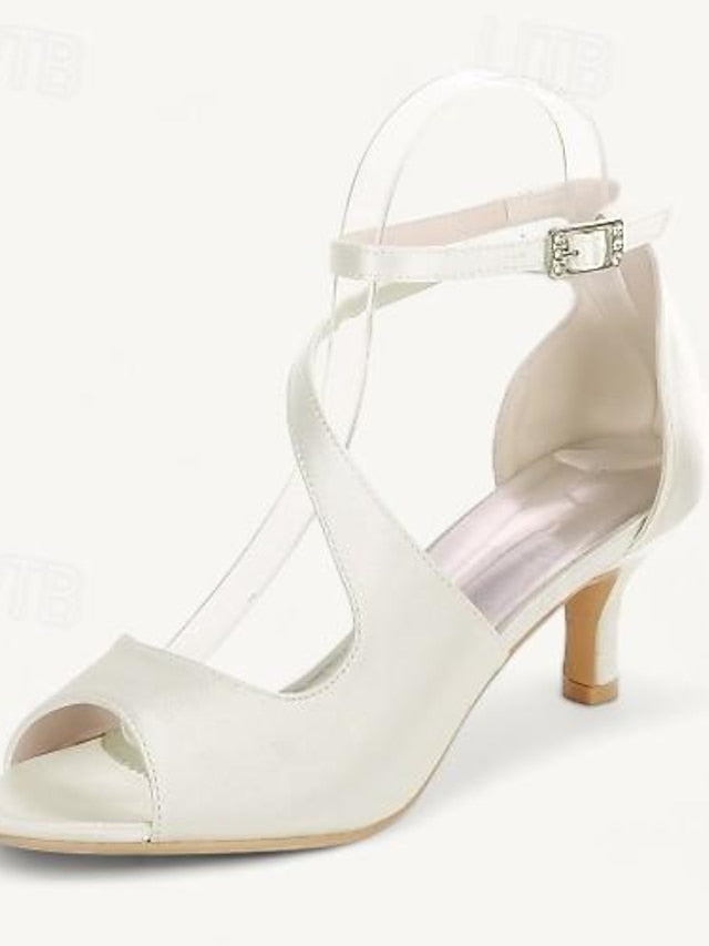 Kitten Wedding Shoes Women's Heel Bridal Buckle Open FashionChic