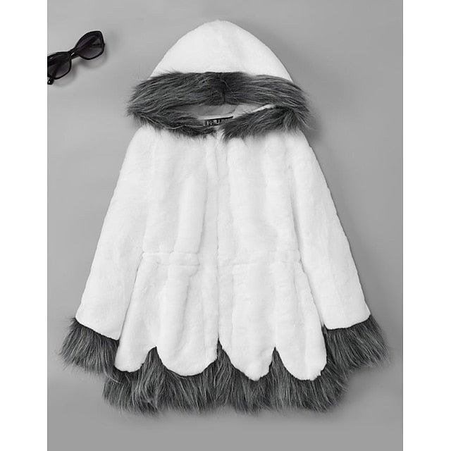 Fur Women's Faux Black Sherpa Long Jacket White Coat FashionChic