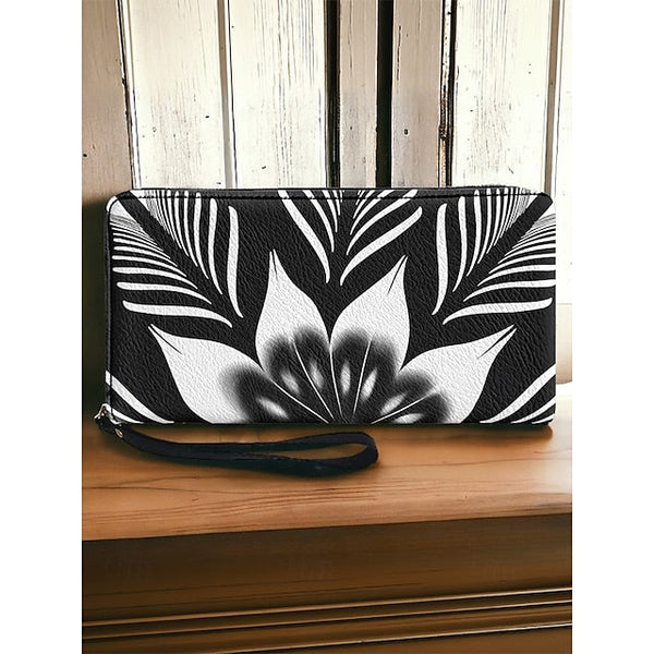 Floral Black Women's Wallet Faux White and Print – FashionChic