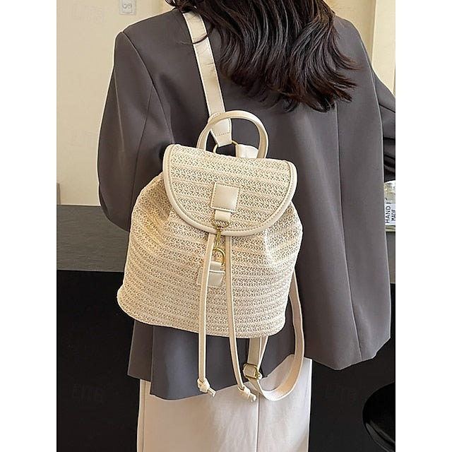 Straw Rattan Women with Bag Woven – Boho for Backpack Travel FashionChic