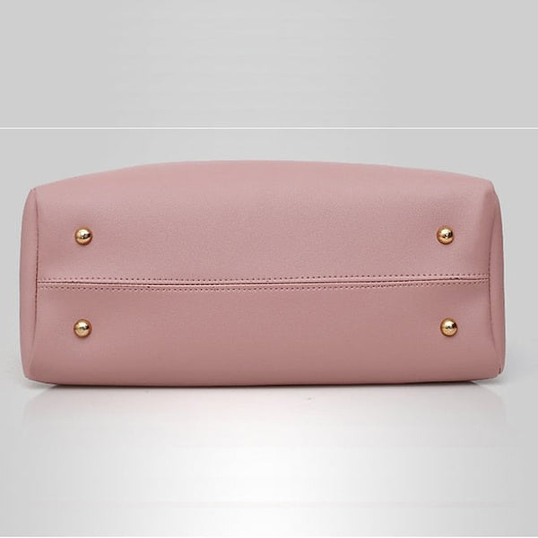 Tote Pink Leather - Handbag Faux Women's Set 3-Piece FashionChic