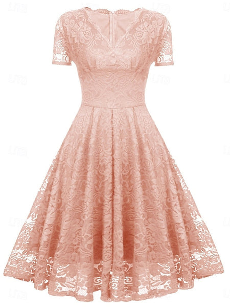 Women's Midi Dress Lace Dress Cocktail Dress Wedding Guest FashionChic