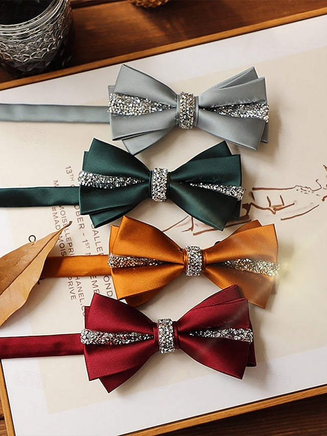 Tie Elegant with – Embellishment Satin Burgundy Bow Crystal FashionChic