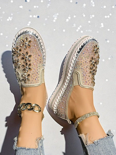 Mesh Rhinestone Embellished Women's Sneakers with Slip-On FashionChic