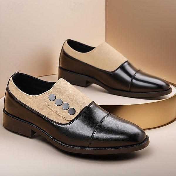 Slip-On Button Shoes Men's Black Decor Classic Dress FashionChic