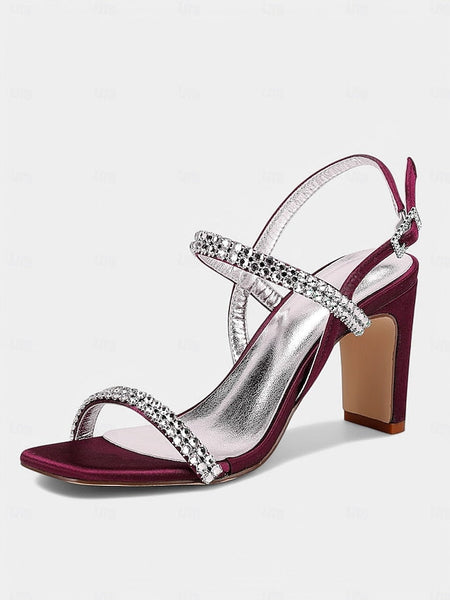 – Sandals Bridal White Women's Rhinestone Heel Block Prom FashionChic