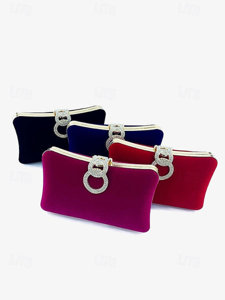 Velvet with Blue Bag Ring Clutch Rhinestone Women's Elegant FashionChic