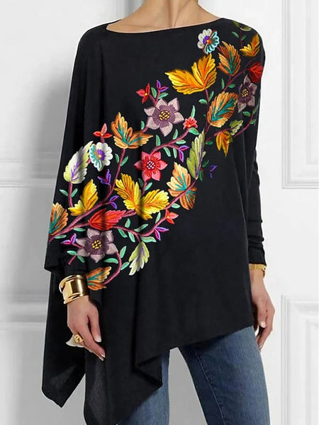 Women's T-Shirt  Long Sleeve Tunic Tops Floral Fashion Off FashionChic