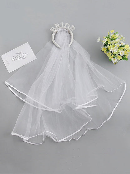 – with Pearl-Embellished Headband Veil 'BRIDE' FashionChic