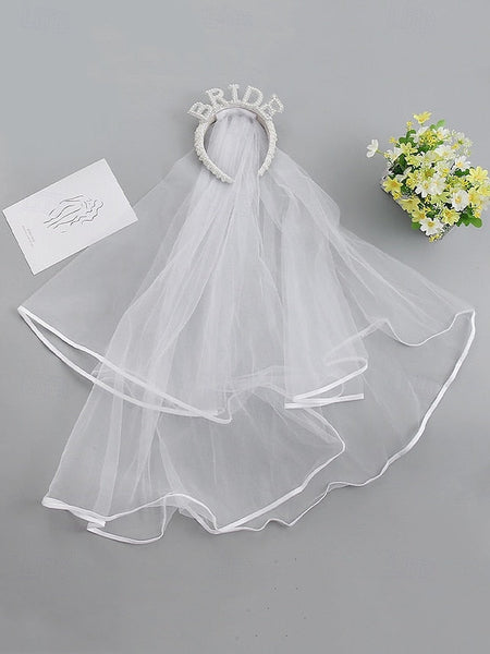 – with Pearl-Embellished Headband Veil 'BRIDE' FashionChic