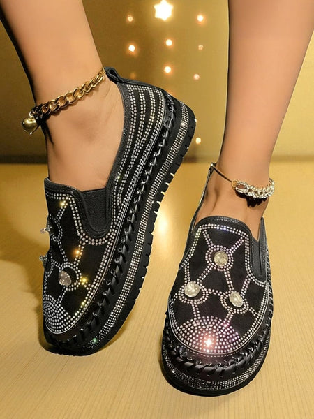 with Slip-On Rhinestone Red Women's Platform Sneakers Studs FashionChic