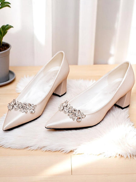 Champagne Pumps Satin Women's with Wedding Toe Pointed FashionChic