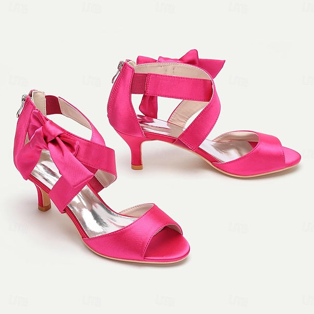 Heel Women's Bowknot Shoes Open Wedding Bridal Kitten FashionChic