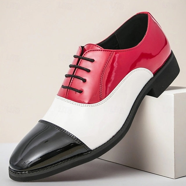 Red and Leather Shoes Patent Men's Oxford – White FashionChic