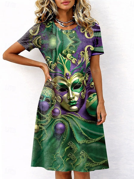 Carnival Mardi Gras Women's Midi Dress T Shirt Dress Tee FashionChic