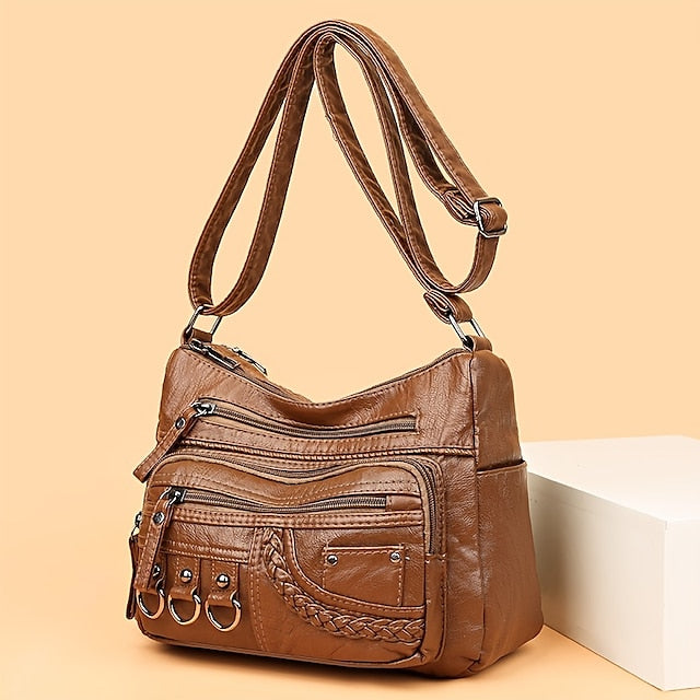 Multiple Crossbody with Vintage Leather Women's Faux Bag FashionChic