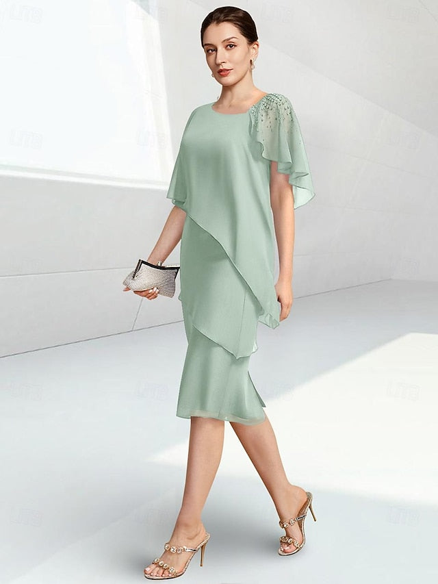 Bride Mother Beach Dress Jewel Elegant Wedding of the Sheath FashionChic