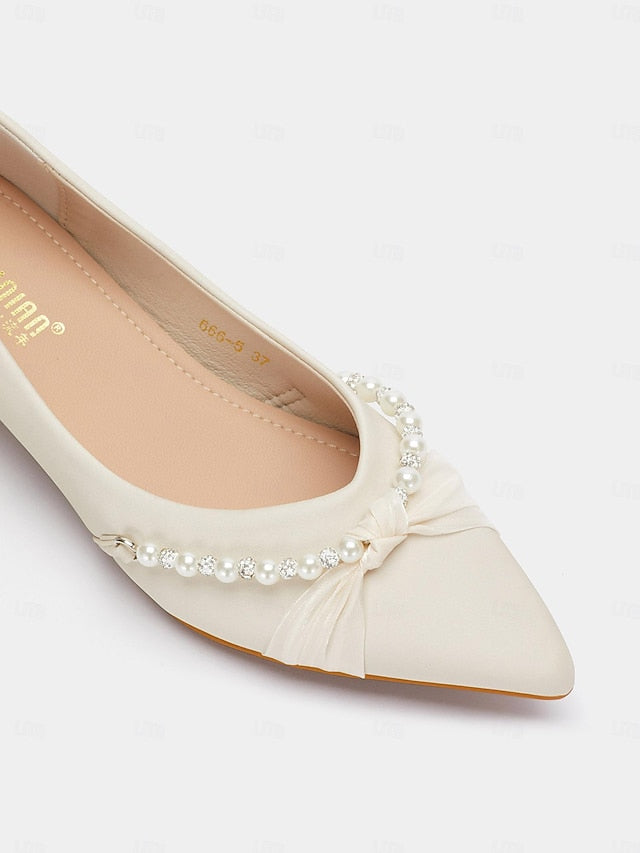 Low Heel Women's - Embellished Pearl Elegant Flats Pointed FashionChic