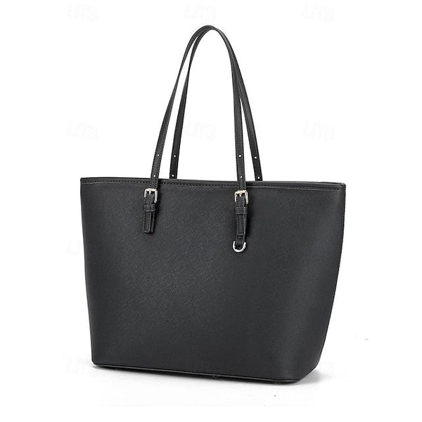 Faux Brown Leather Large Bag Classic Women's Tote - FashionChic