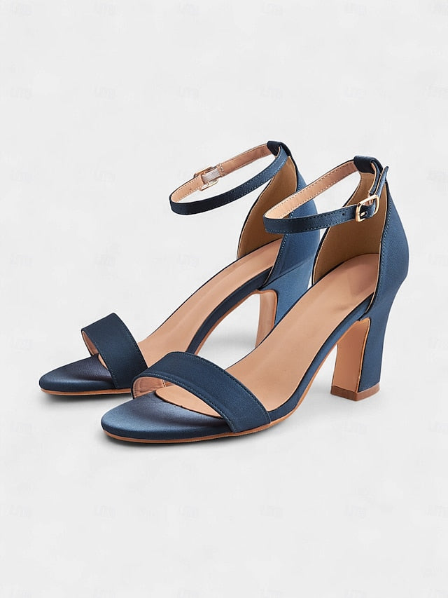 Women's Light Blue Heel Open High - Toe Sandals Ankle Strap FashionChic