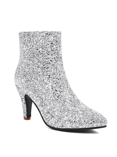 High Ankle Sparkly – Red Glitter Women's Heel Boots FashionChic