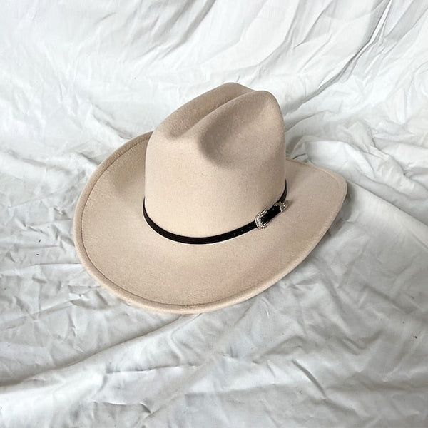 Western Men's Woolen Cowboy Hat Metal Buckle Vintage Knight FashionChic