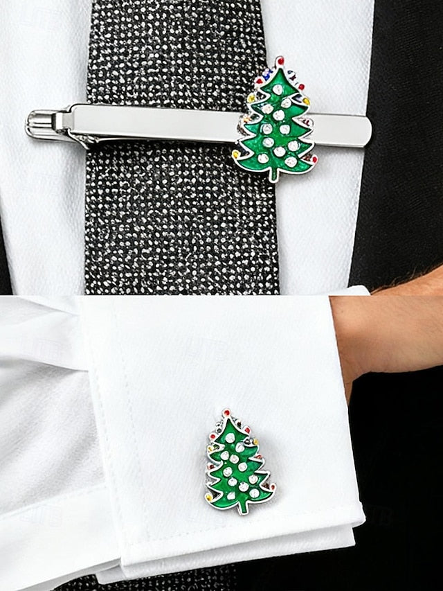 Festive Men's - and Cufflinks Clip Tree Set Christmas Tie FashionChic