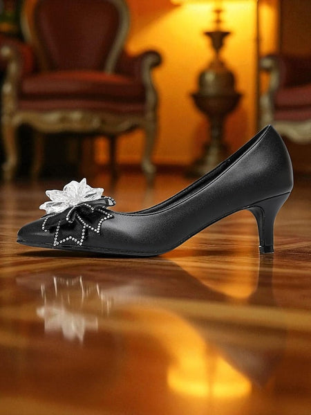 Bow Wedding Low White Shoes Women's Crystal with Heel FashionChic