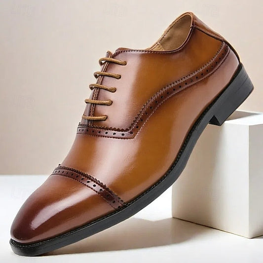 Classic Oxford – Leather Brown Shoes Men's Faux Brogue FashionChic